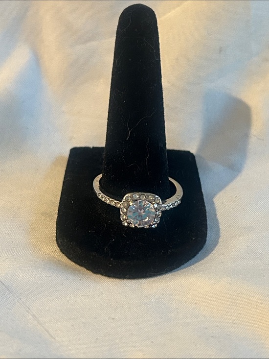 Jewelry - Silver Tone Halo Engagement Ring with Clear Center Stone